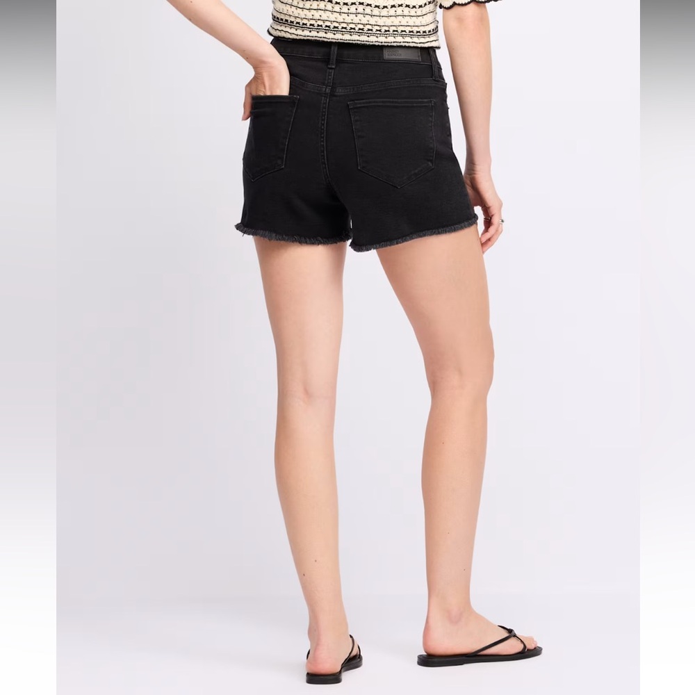 Black Denim Button-Fly Highwaisted Shorts - Picture 3 of 4